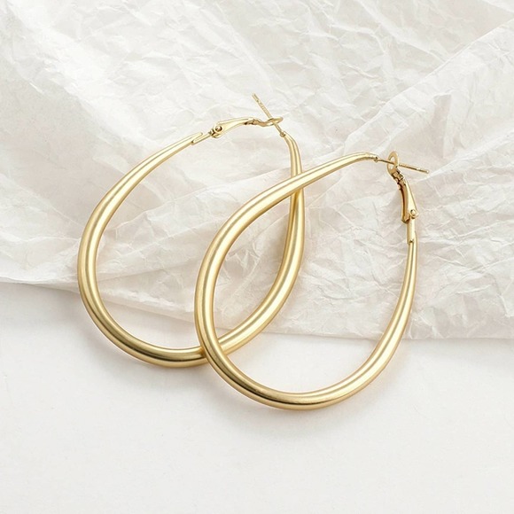 TEARDROP HOOP Earrings Plated 18k Gold - Picture 6 of 9